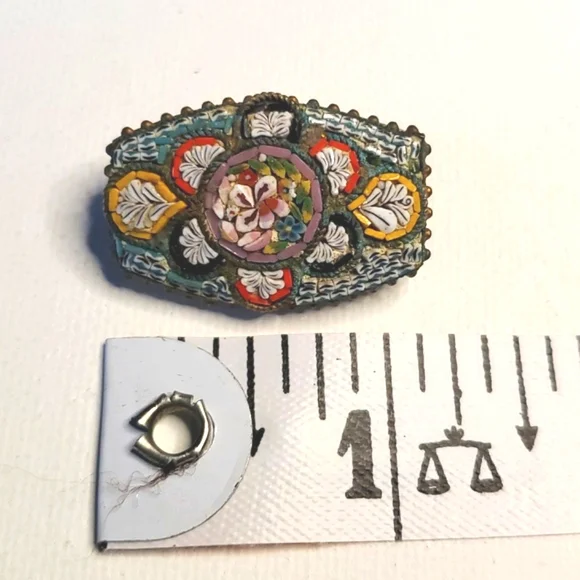 Millefiori Vintage Micro Mosaic Brooch Made In Italy Mid Century Floral Signed